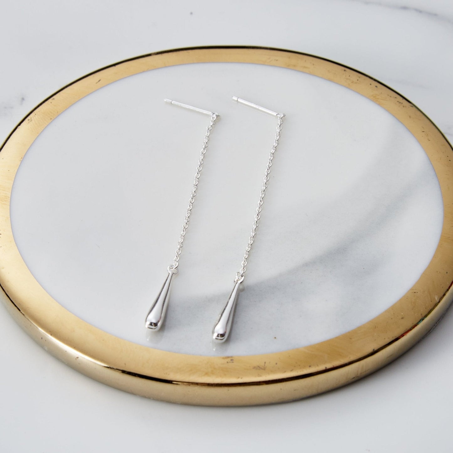 Sterling Silver Teardrop Thread Earrings