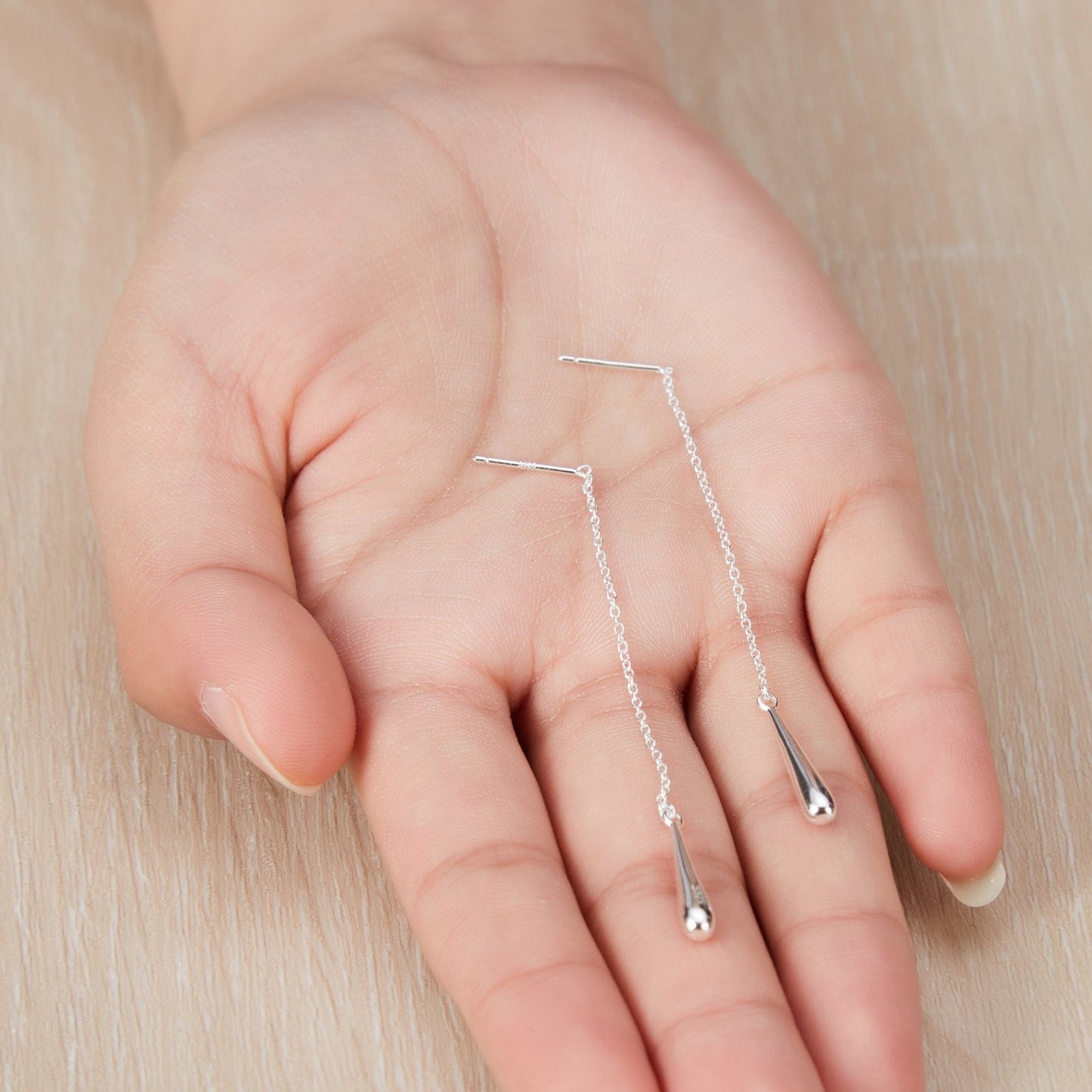 Sterling Silver Teardrop Thread Earrings