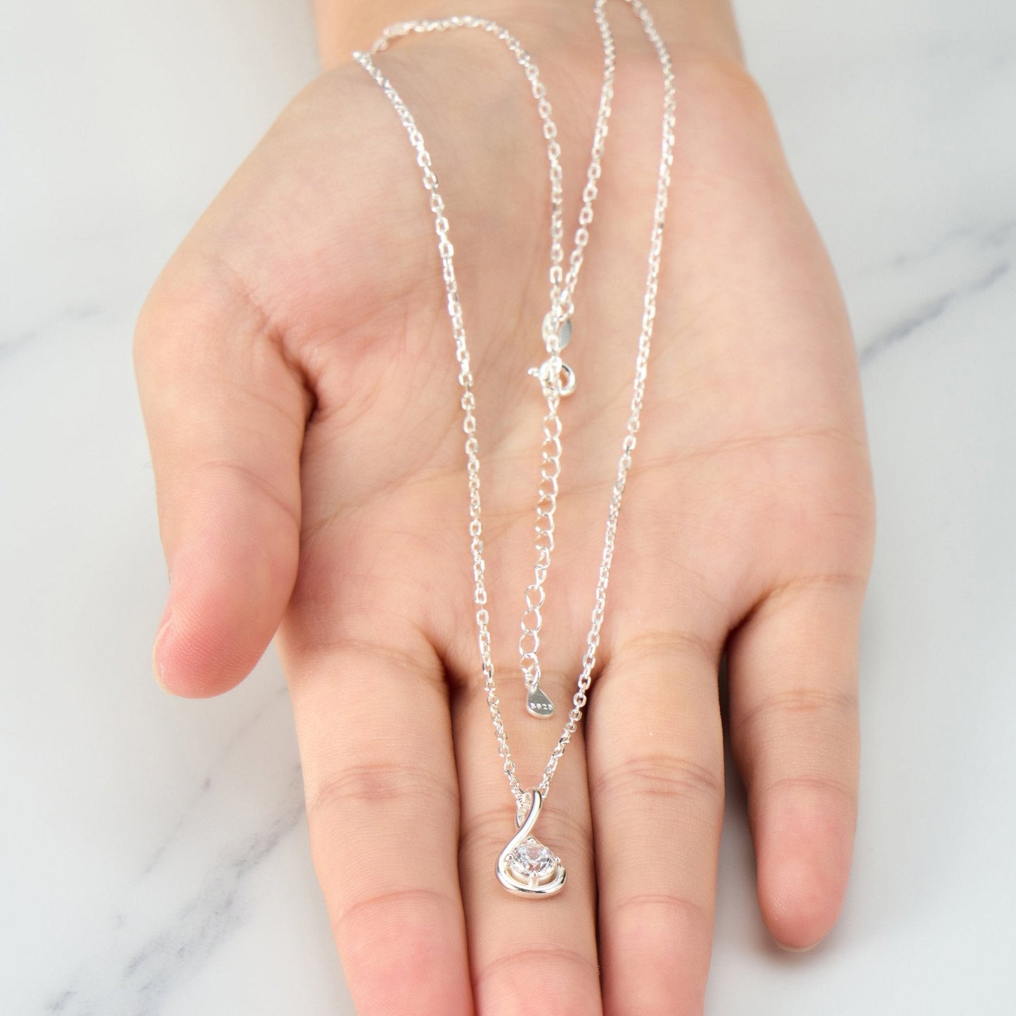 Sterling Silver Teardrop Twist Necklace Created with Zircondia® Crystals