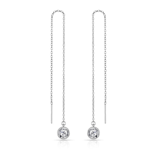 Sterling Silver Thread Earrings Created with Zircondia® Crystals