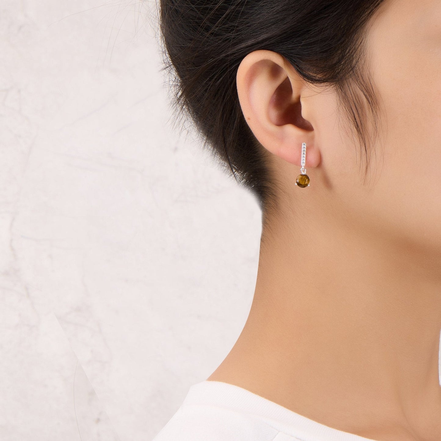 Sterling Silver Tigers Eye Gemstone Drop Earrings with Quote Card