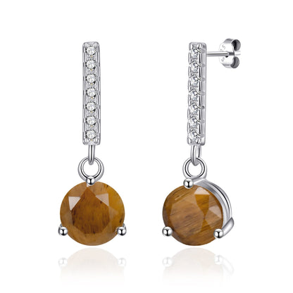 Sterling Silver Tigers Eye Gemstone Drop Earrings with Quote Card