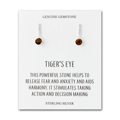 Sterling Silver Tigers Eye Gemstone Drop Earrings with Quote Card
