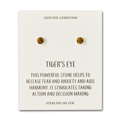 Sterling Silver Tigers Eye Gemstone Earrings with Quote Card