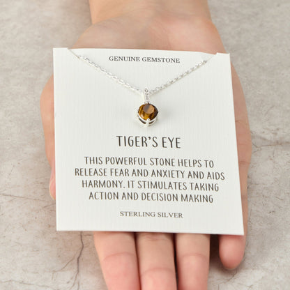 Sterling Silver Tigers Eye Gemstone Necklace with Quote Card
