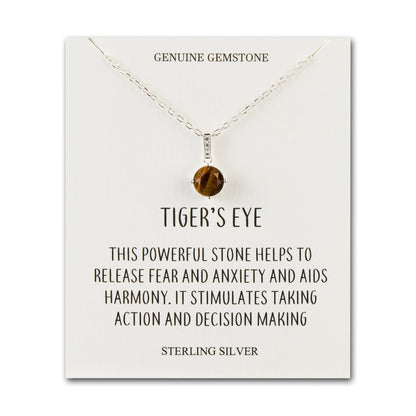 Sterling Silver Tigers Eye Gemstone Necklace with Quote Card