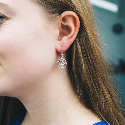 Sterling Silver Tree of Life Drop Earrings