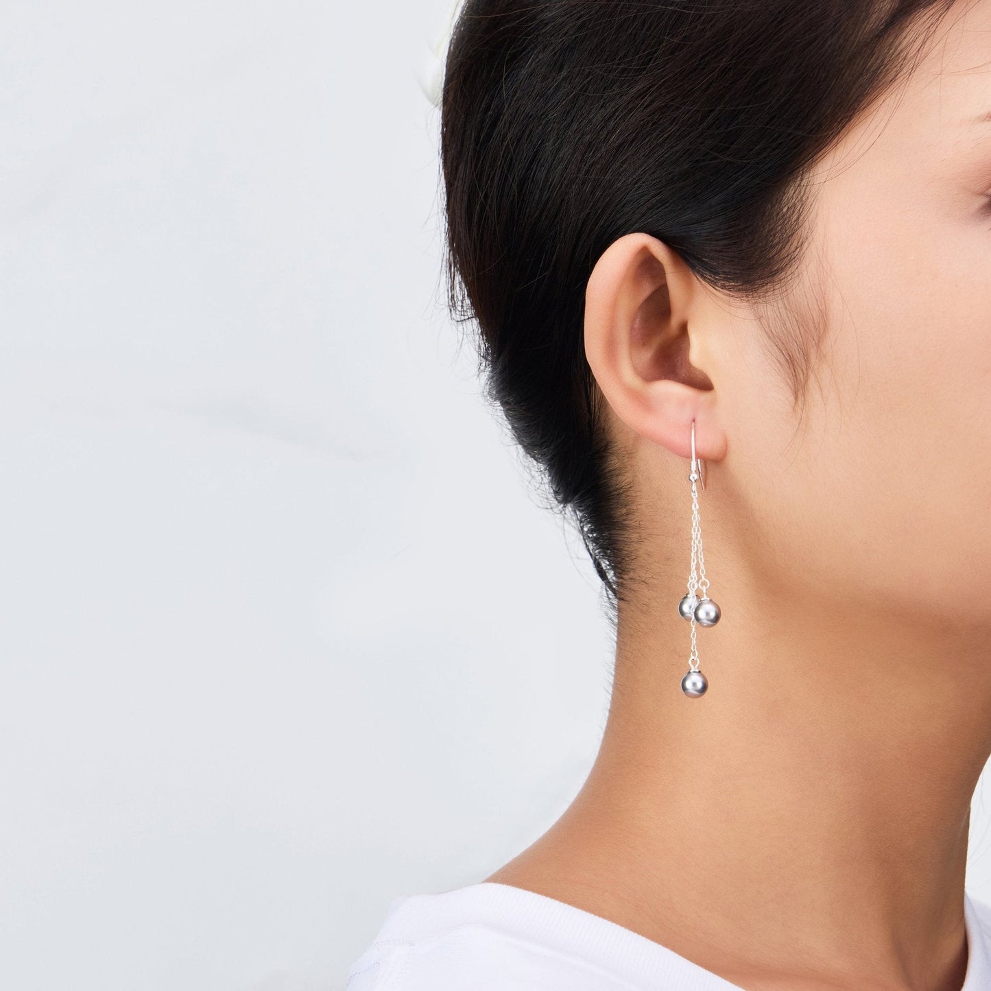 Sterling Silver Triple Grey Pearl Drop Earrings