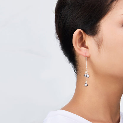 Sterling Silver Triple Grey Pearl Drop Earrings