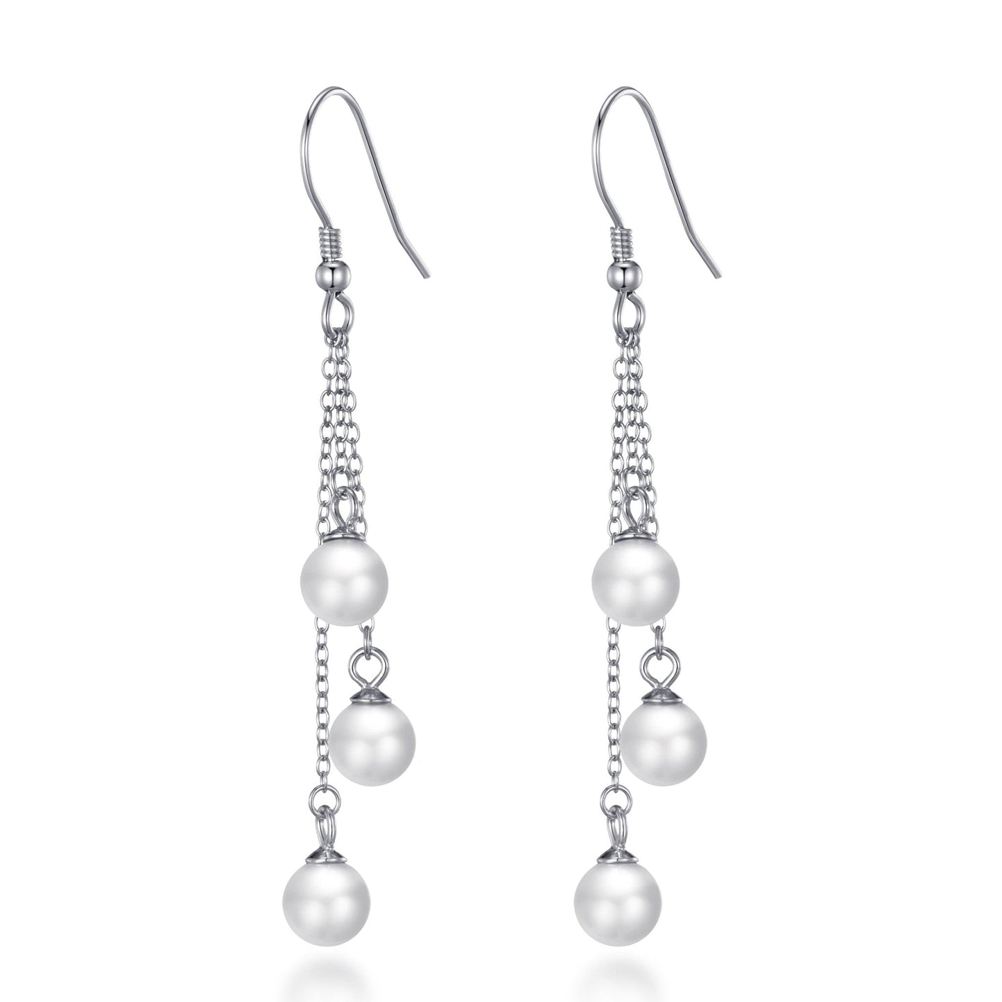 Sterling Silver Triple White Pearl Drop Earrings