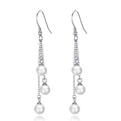 Sterling Silver Triple White Pearl Drop Earrings