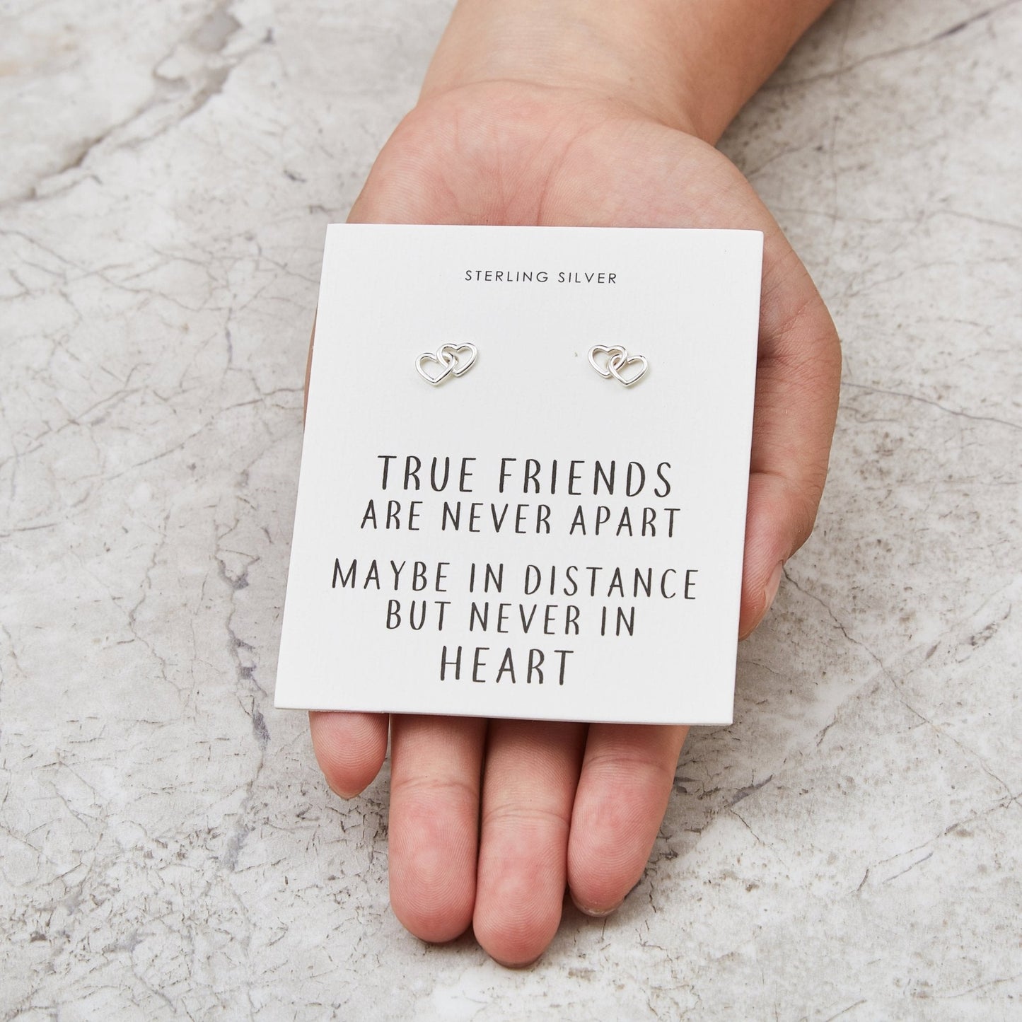 Sterling Silver True Friends Heart Link Earrings with Quote Card