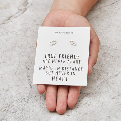 Sterling Silver True Friends Heart Link Earrings with Quote Card