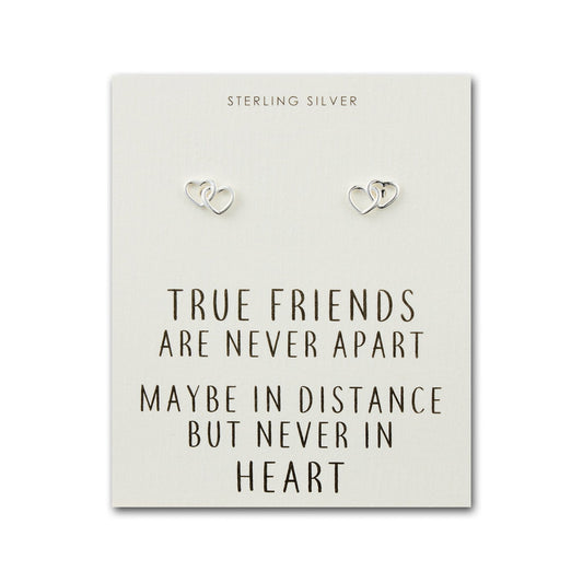 Sterling Silver True Friends Heart Link Earrings with Quote Card