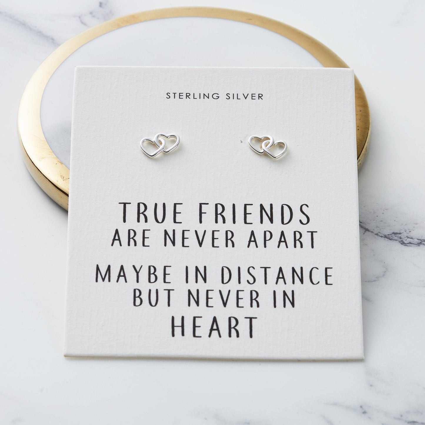Sterling Silver True Friends Heart Link Earrings with Quote Card