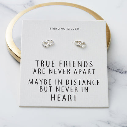 Sterling Silver True Friends Heart Link Earrings with Quote Card