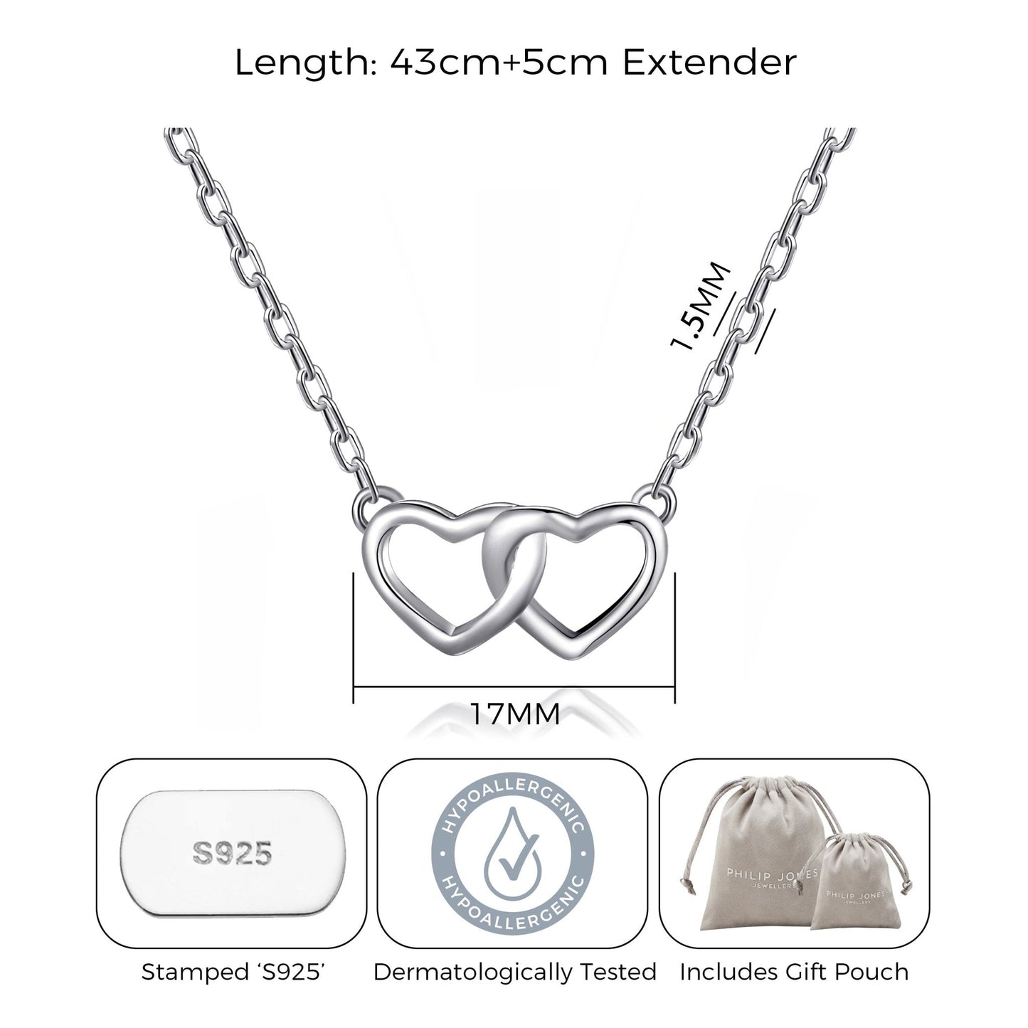 Sterling Silver True Friends Heart Link Necklace with Quote Card
