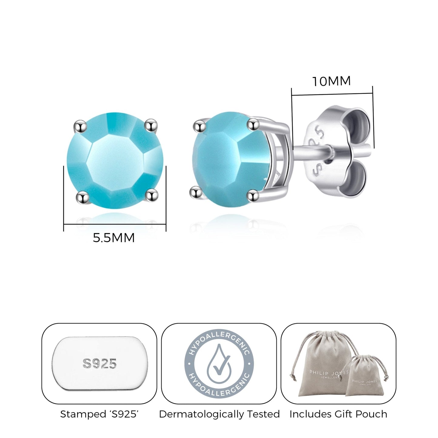 Sterling Silver Turquoise Earrings Created with Zircondia® Crystals