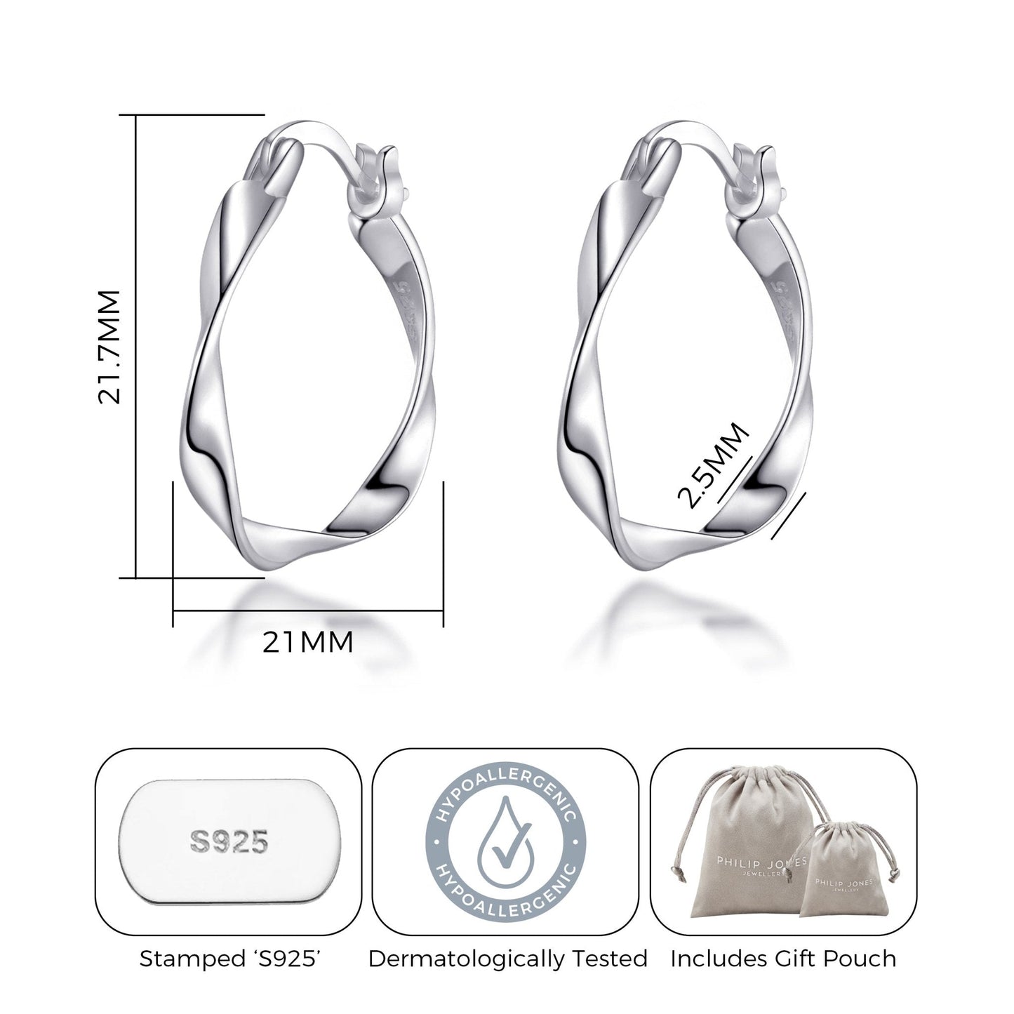 Sterling Silver Twist Hoop Earrings