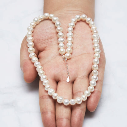 Sterling Silver White Freshwater Pearl Strand Choker Necklace