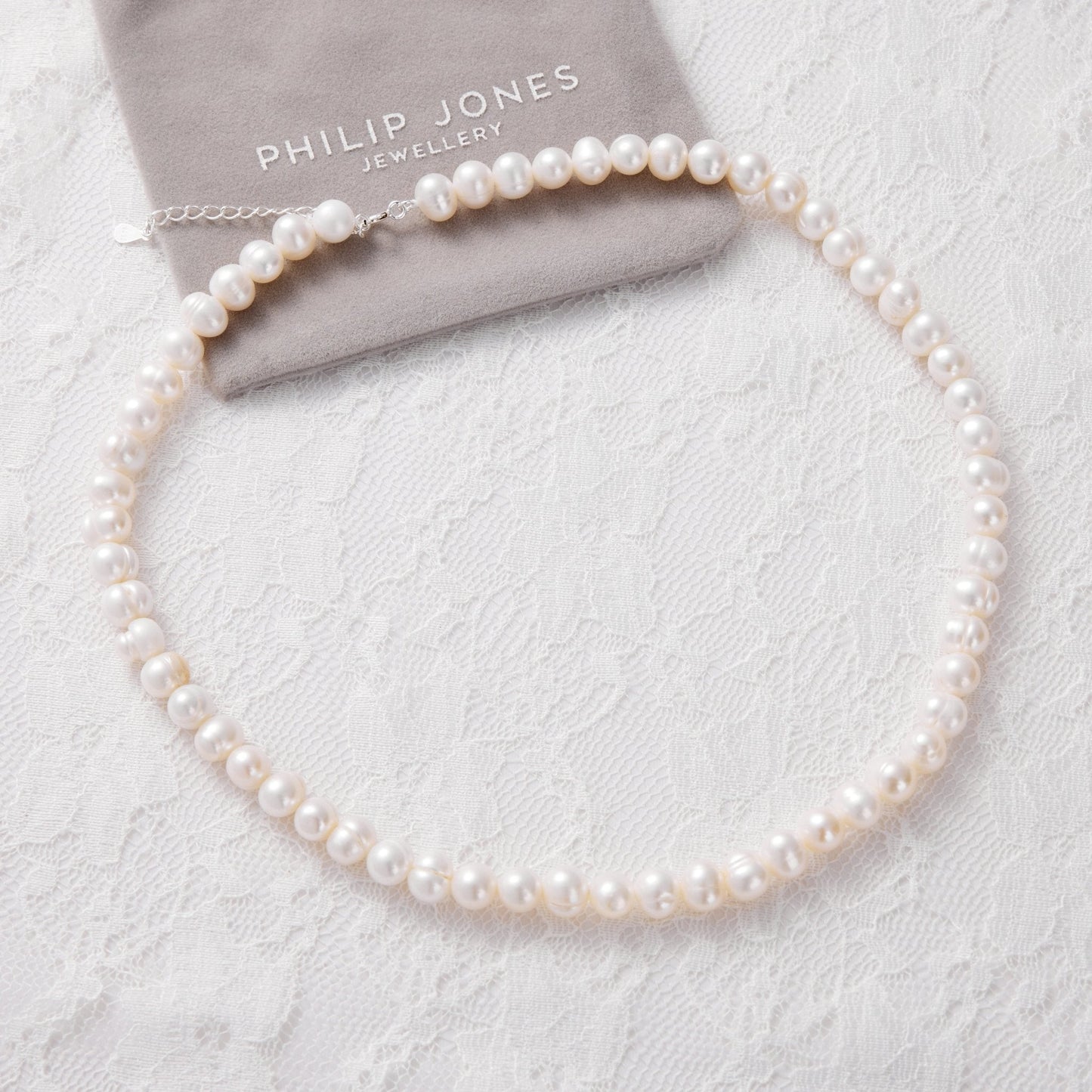 Sterling Silver White Freshwater Pearl Strand Choker Necklace