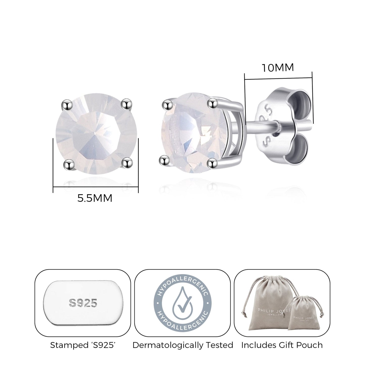 Sterling Silver White Opal Earrings Created with Zircondia® Crystals