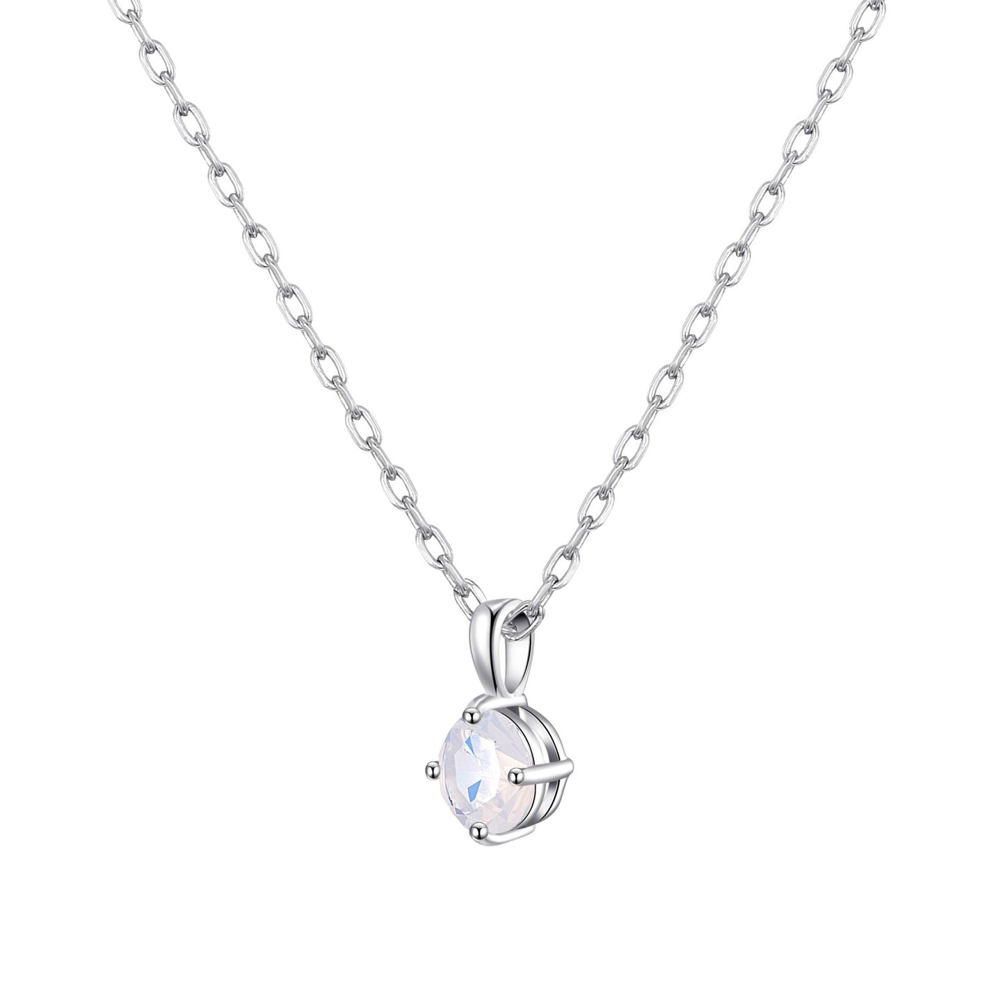 Sterling Silver White Opal Necklace Created with Zircondia® Crystals