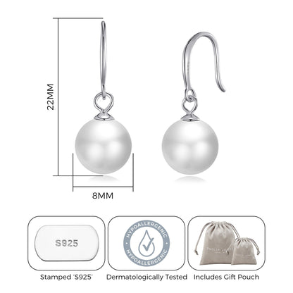 Sterling Silver White Pearl Drop Earrings