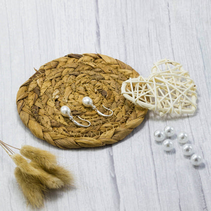 Sterling Silver White Pearl Drop Earrings Created with Zircondia® Crystals