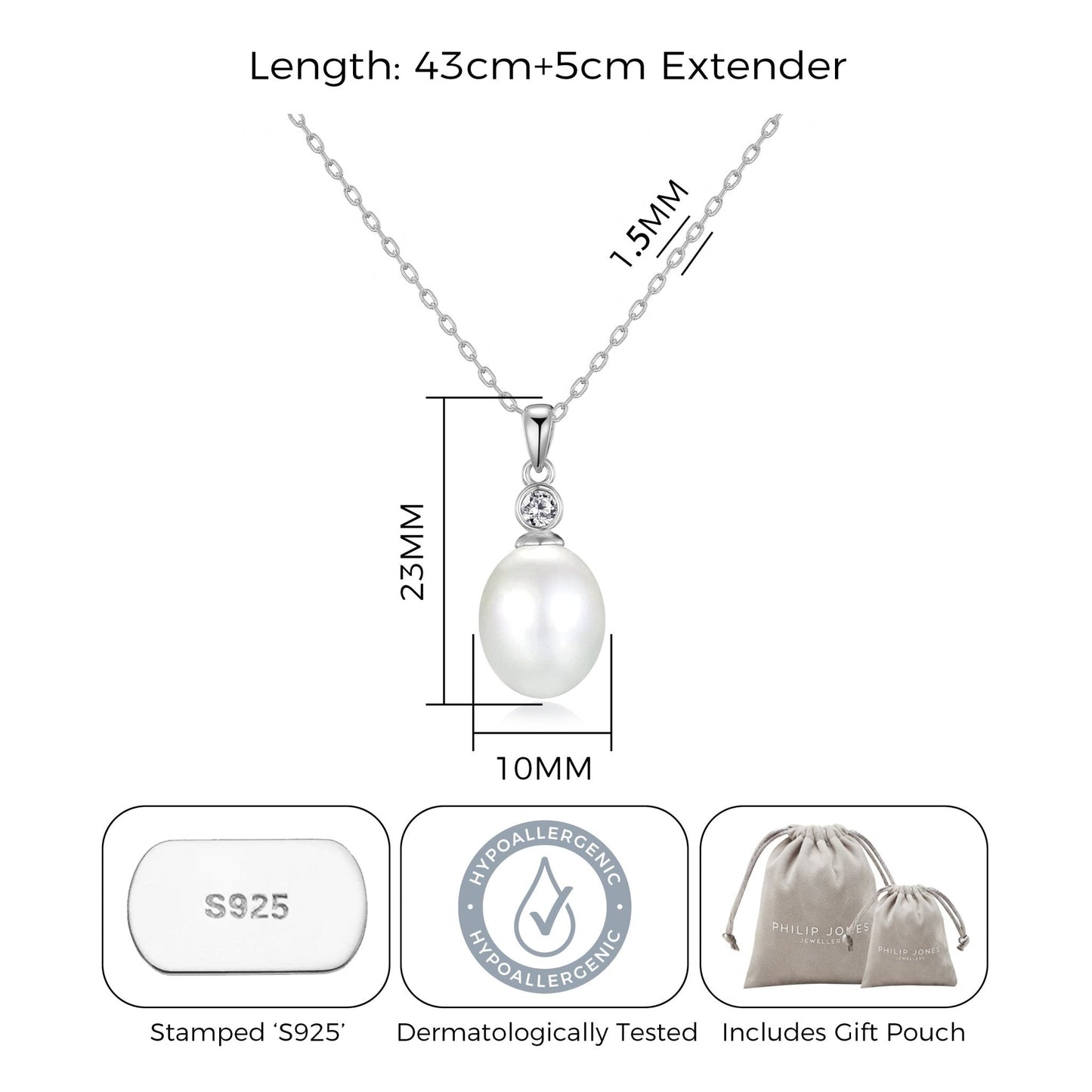 Sterling Silver White Pearl Drop Necklace Created with Zircondia® Crystals
