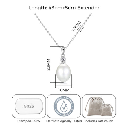 Sterling Silver White Pearl Drop Necklace Created with Zircondia® Crystals
