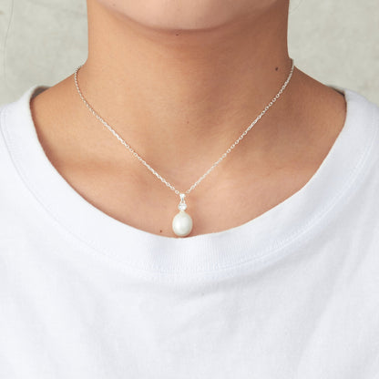 Sterling Silver White Pearl Drop Necklace Created with Zircondia® Crystals