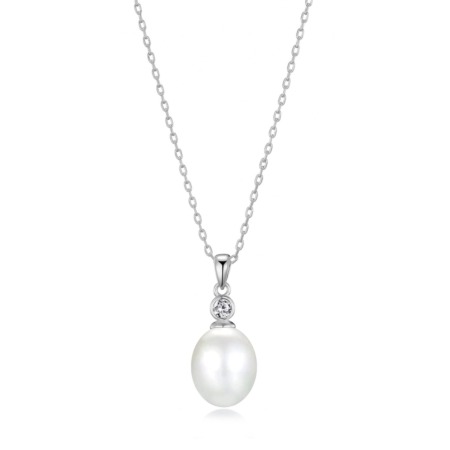 Sterling Silver White Pearl Drop Necklace Created with Zircondia® Crystals