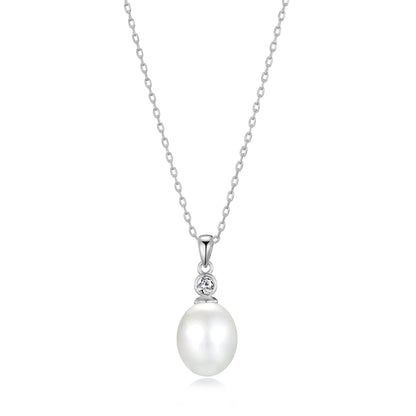 Sterling Silver White Pearl Drop Necklace Created with Zircondia® Crystals