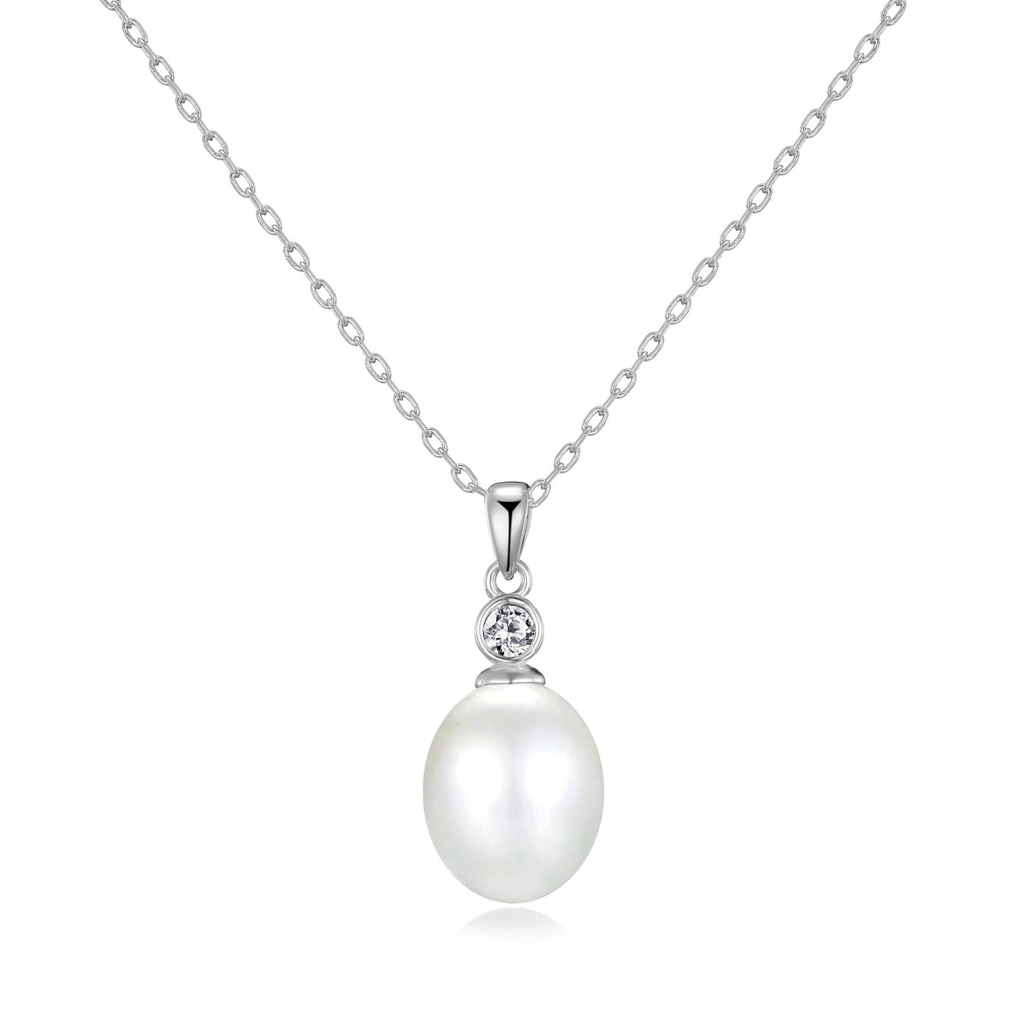 Sterling Silver White Pearl Drop Necklace Created with Zircondia® Crystals