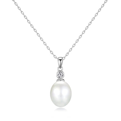 Sterling Silver White Pearl Drop Necklace Created with Zircondia® Crystals