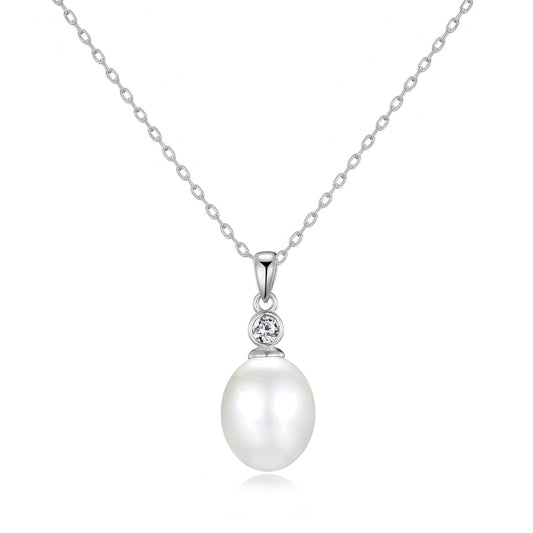 Sterling Silver White Pearl Drop Necklace Created with Zircondia® Crystals