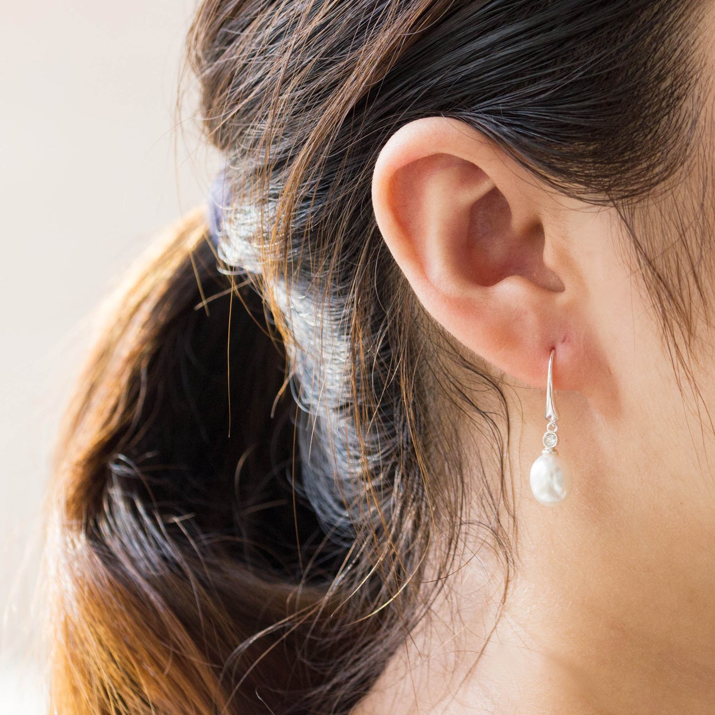 Sterling Silver White Pearl Drop Set Created with Zircondia® Crystals