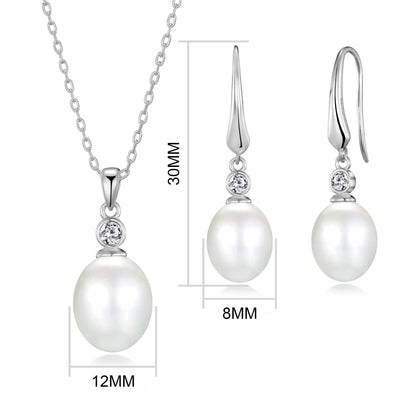 Sterling Silver White Pearl Drop Set Created with Zircondia® Crystals