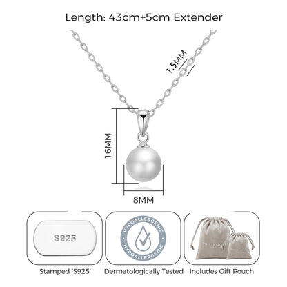 Sterling Silver White Shell Pearl Necklace