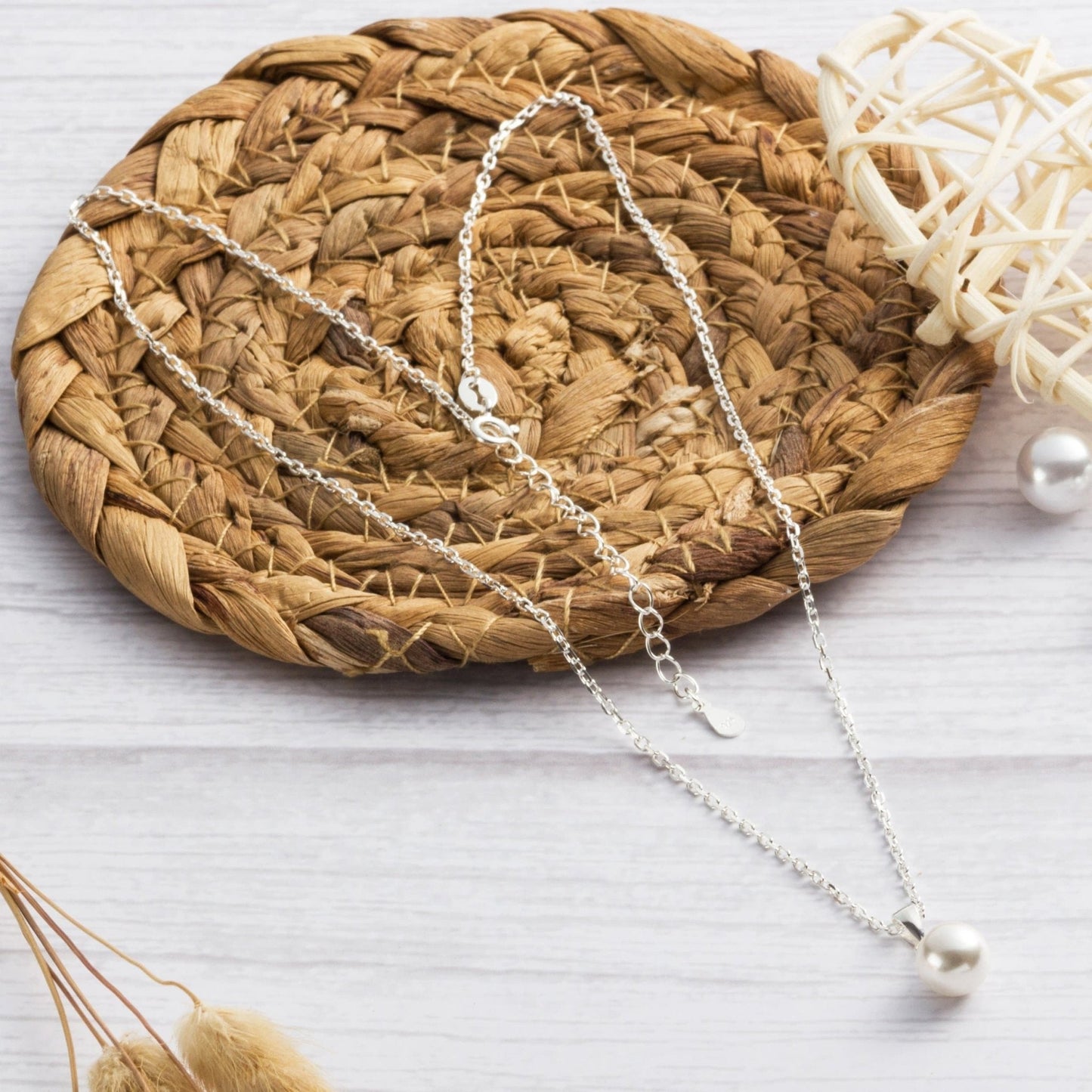 Sterling Silver White Shell Pearl Necklace