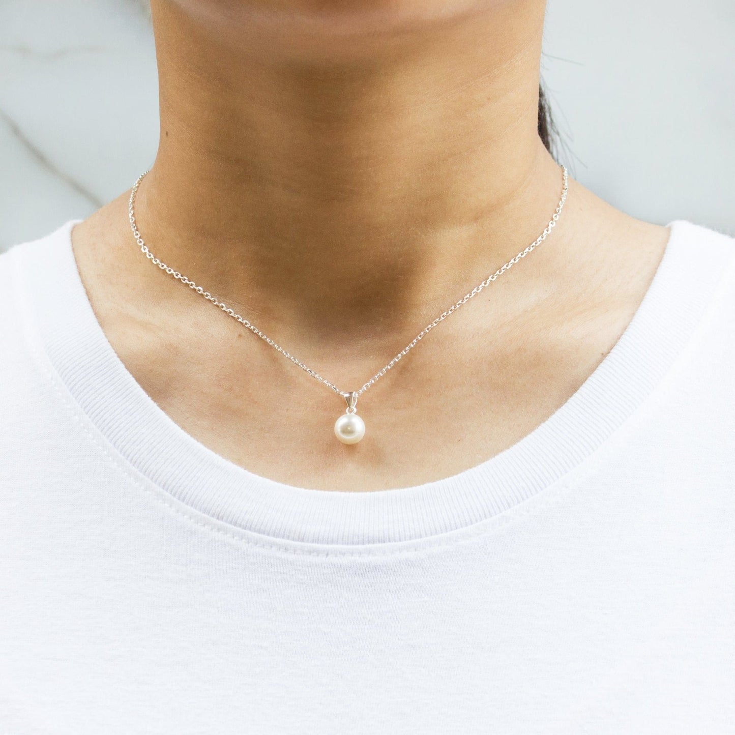 Sterling Silver White Shell Pearl Necklace