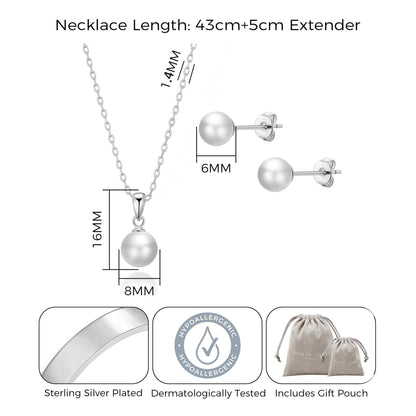 Sterling Silver White Shell Pearl Set