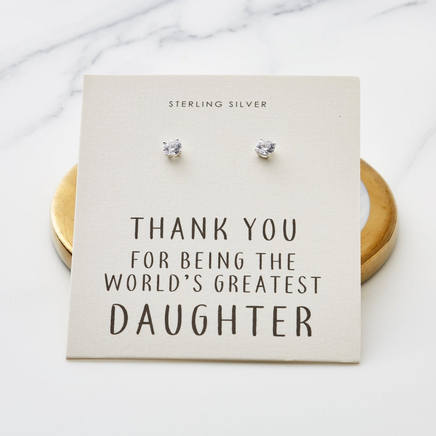 Sterling Silver World's Greatest Daughter Crystal Earrings