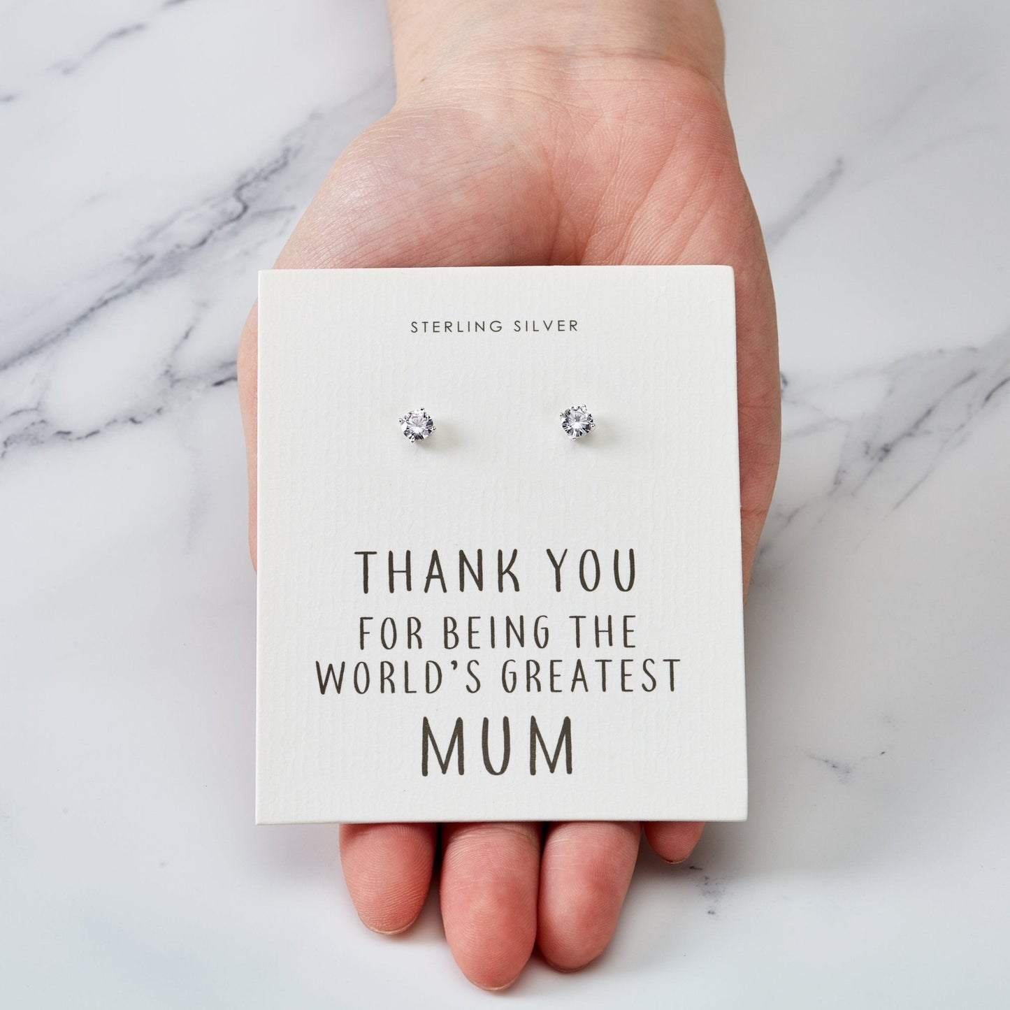 Sterling Silver World's Greatest Mum Crystal Earrings