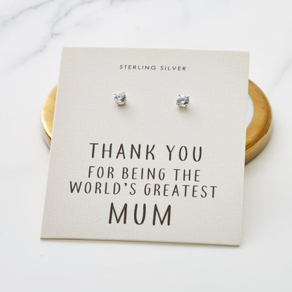 Sterling Silver World's Greatest Mum Crystal Earrings