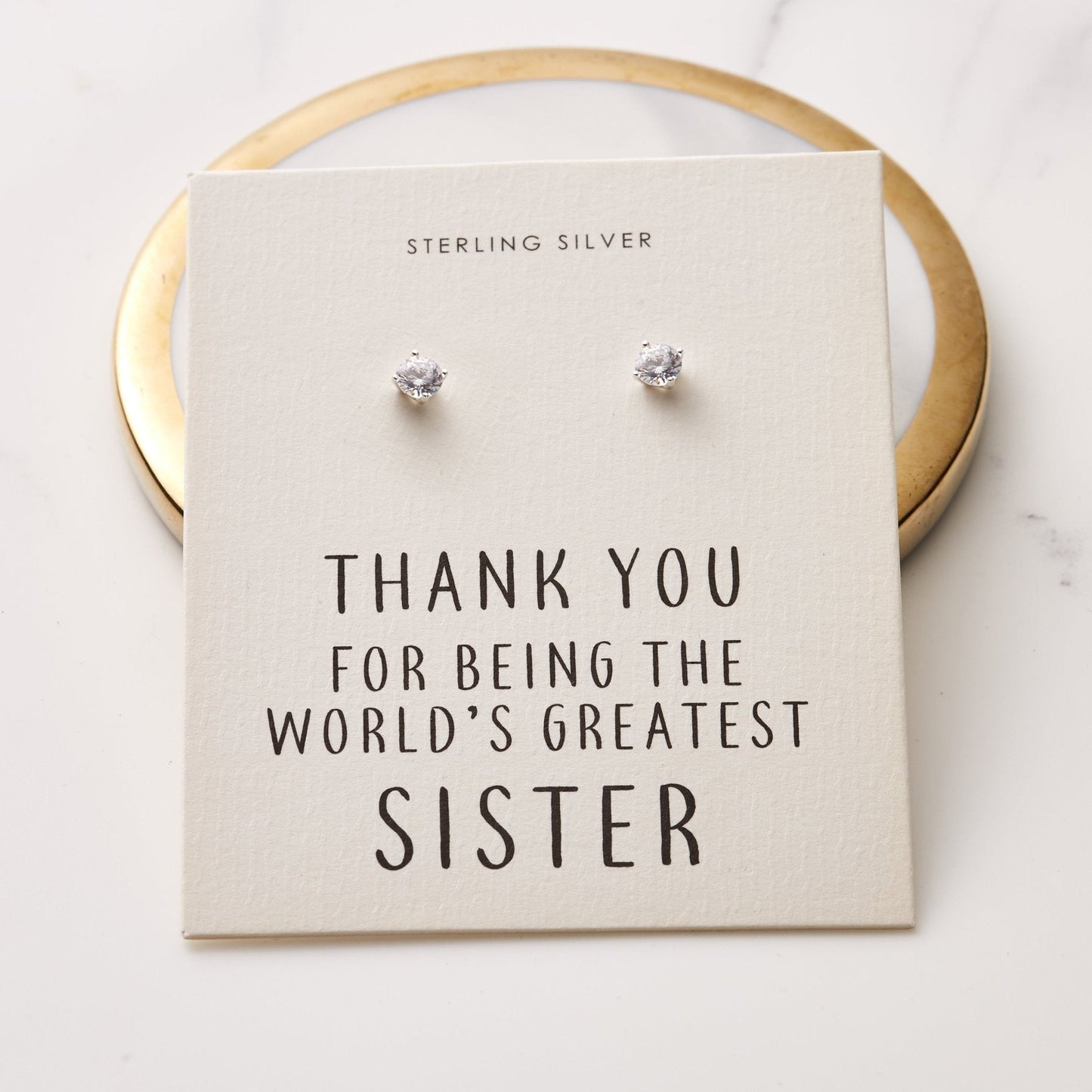Sterling Silver World's Greatest Sister Crystal Earrings
