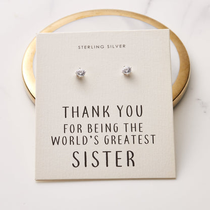 Sterling Silver World's Greatest Sister Crystal Earrings