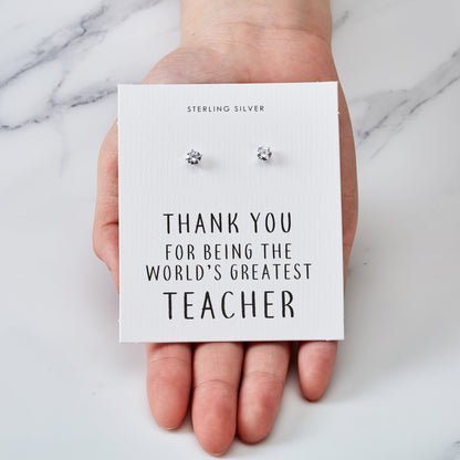 Sterling Silver World's Greatest Teacher Crystal Earrings