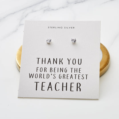 Sterling Silver World's Greatest Teacher Crystal Earrings